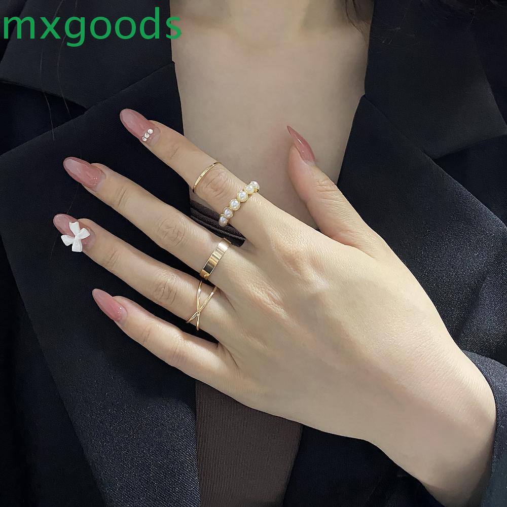 Bộ nhẫn đính ngọc trai thiết kế đơn giản thời trang cho nữ