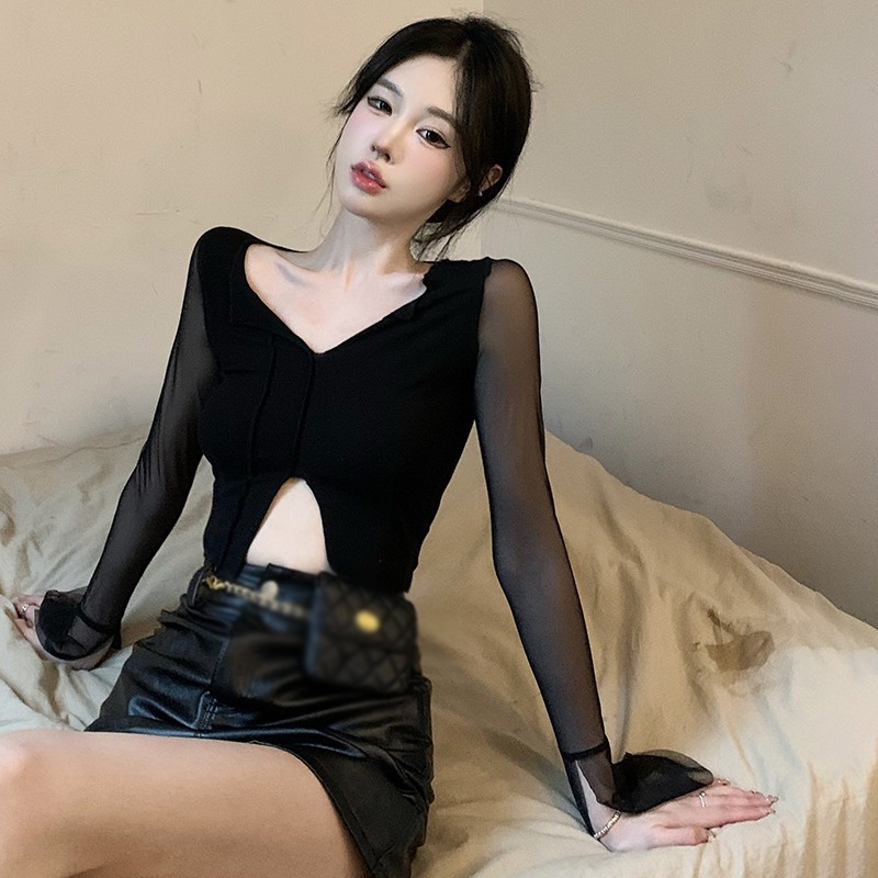 Áo Thun DàI Tay Cổ Chữ V GợI CảM Cho Nữ