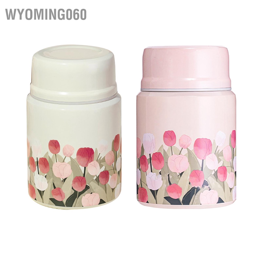 Wyoming060 Bình thực phẩm cách nhiệt Mẫu hoa Dung tích 450ML Hộp đựng đồ ăn trưa di động bằng thép không gỉ cho trường học