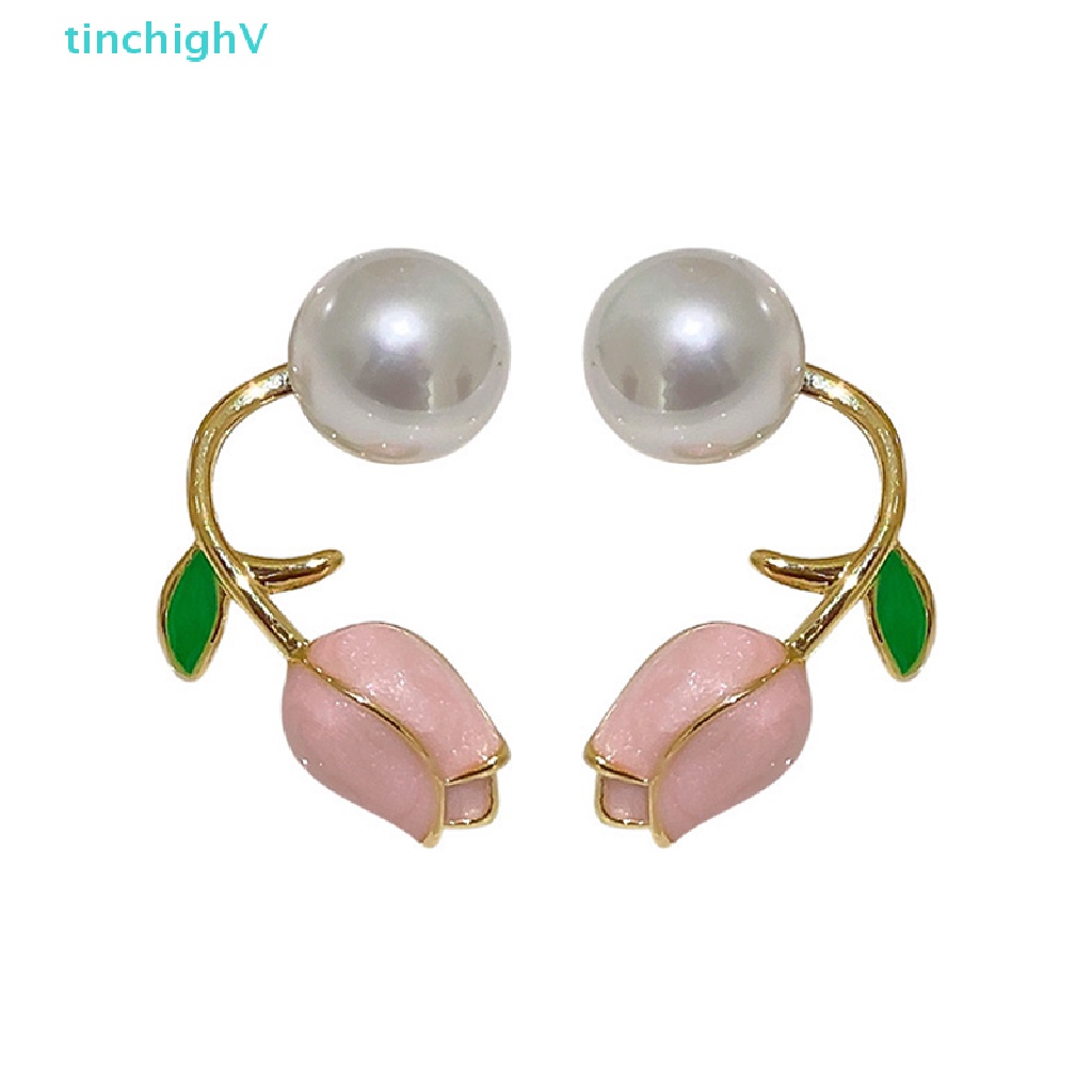 Bông Tai Hình Hoa Tulip Đính Ngọc Trai Thanh Lịch Thời Trang Cho Nữ