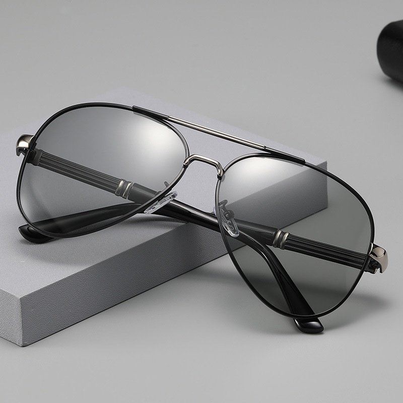 Kính Mát Phân Cực Gọng Kim Loại Màu Đen Thời Trang Mùa Hè Cho Nam