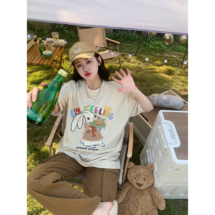 ZHELIHANGFEI Áo Thun Tay Ngắn Form Rộng Họa Tiết In Dễ Phối Đồ