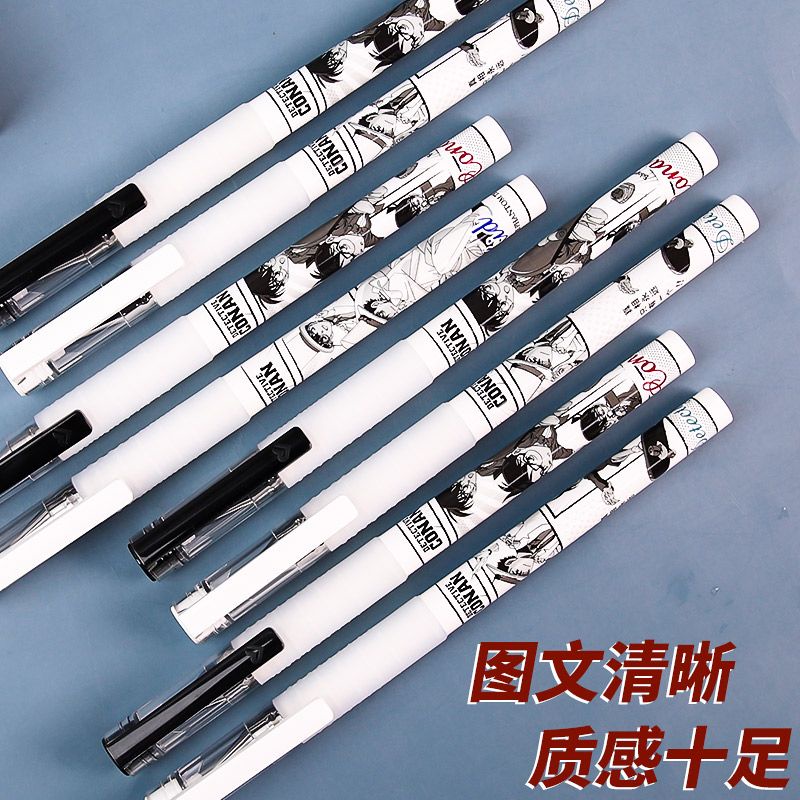 Bút Mực Gel Ngòi 0.5 Màu Đen / Trắng In Hình Thám Tử Conan Cho Học Sinh Tiểu Học