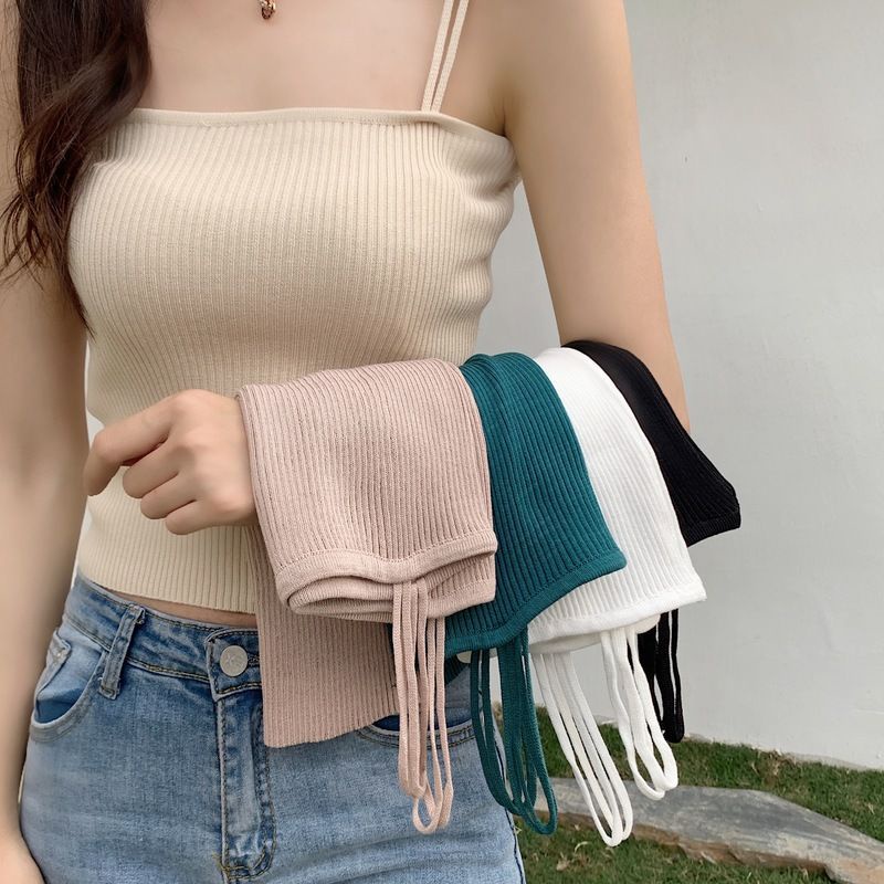 Hàng Mới Về Mới Áo Hai Dây Dệt Kim Co Giãn Gợi Cảm Phong Cách Hong Kong Cho Nữ
