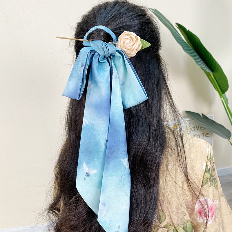 Kẹp Tóc Ruy Băng Thắt Nơ Bằng Lụa Cổ Điển Cho Nữ