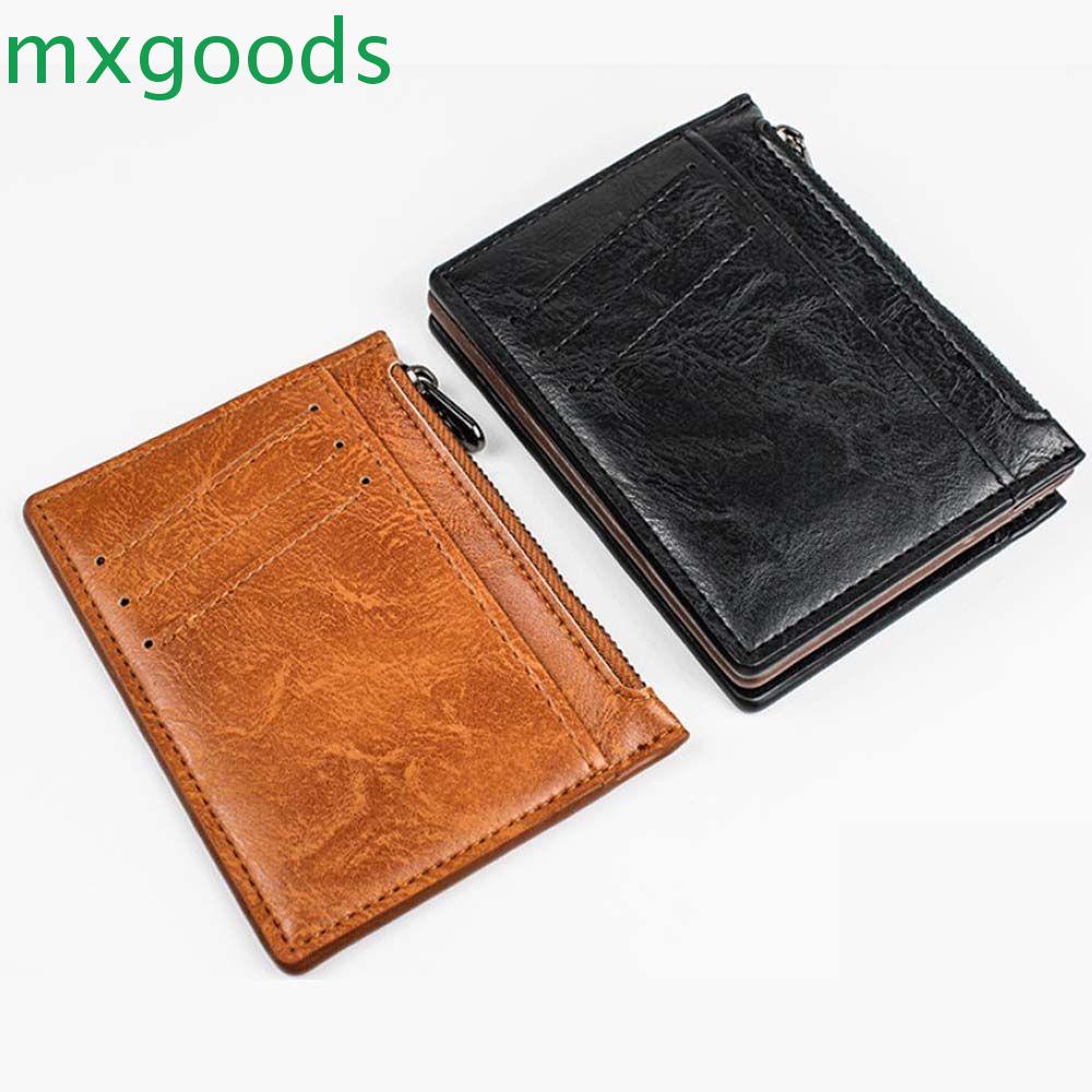 Ví Da PU Mỏng Đựng Tiền / Thẻ Có Khóa Kéo Đơn Giản Dành Cho Nam