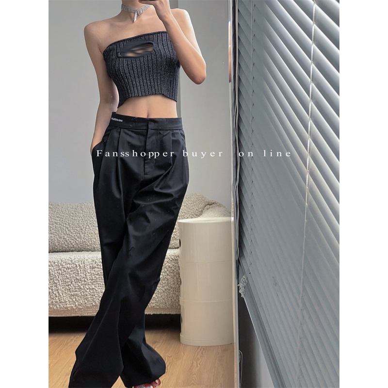 QADCOL Áo Ống Kim Loại Mỏng Màu Đen Thời Trang Cho Nữ