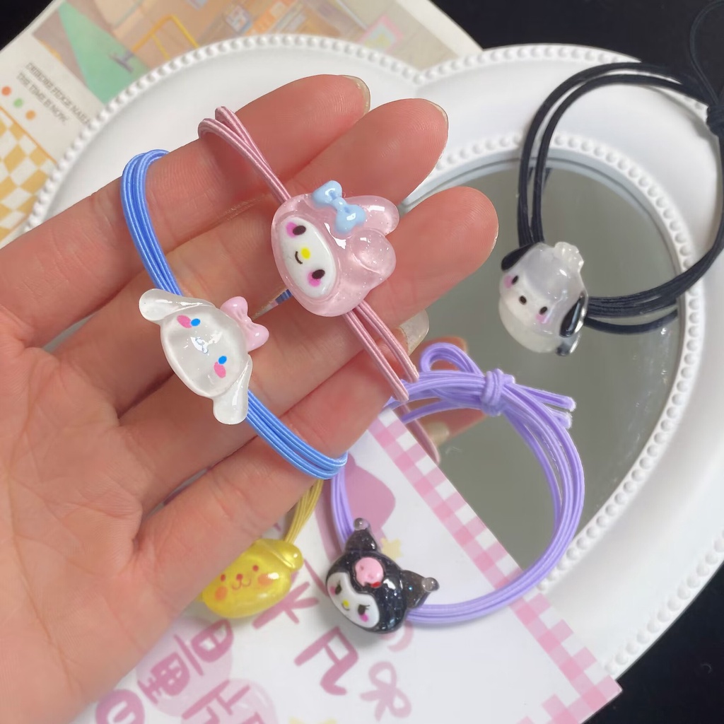 Dây Buộc Tóc Cao Su Co Giãn Hình Cún Kuromi Melody Hoạt Hình Dễ Thương Cho Bé