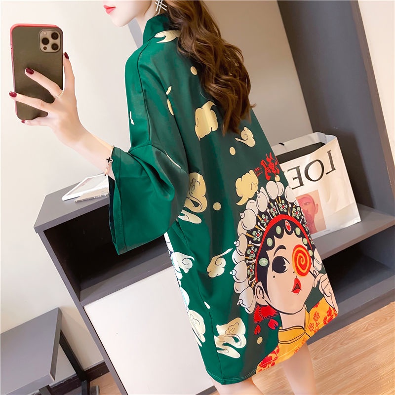 Đầm Thun In Họa Tiết Phối Nút Thời Trang Vintage Cá Tính