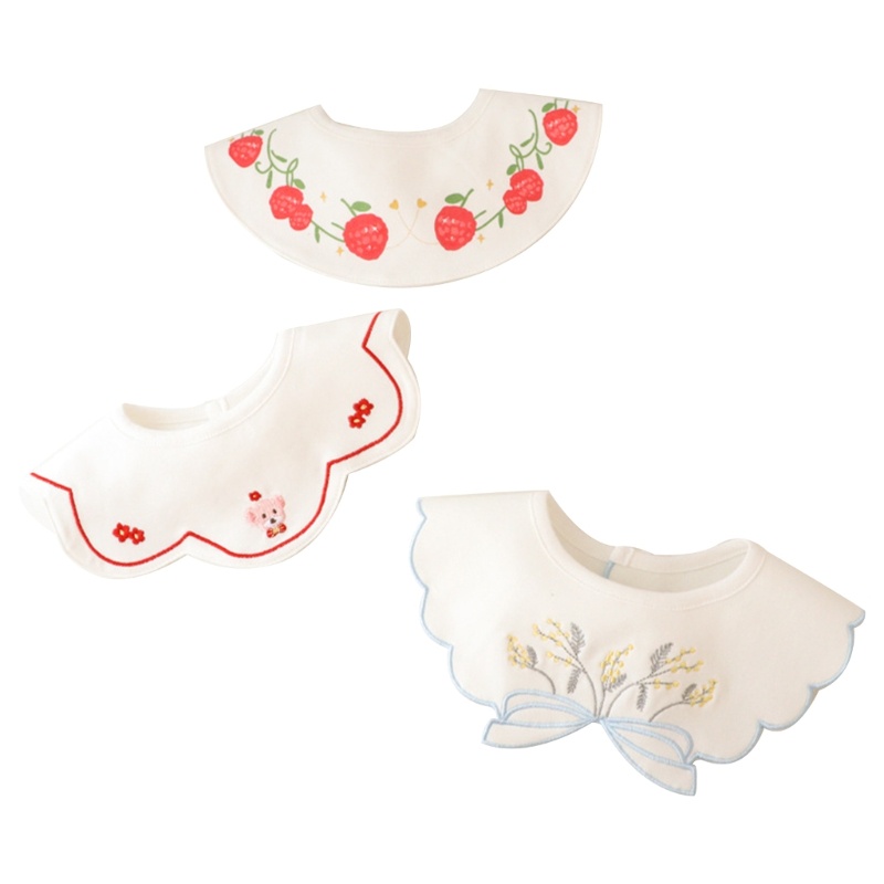 Set 3 Yếm Ăn Thêu Họa Tiết Dễ Thương Tiện Dụng Cho Bé