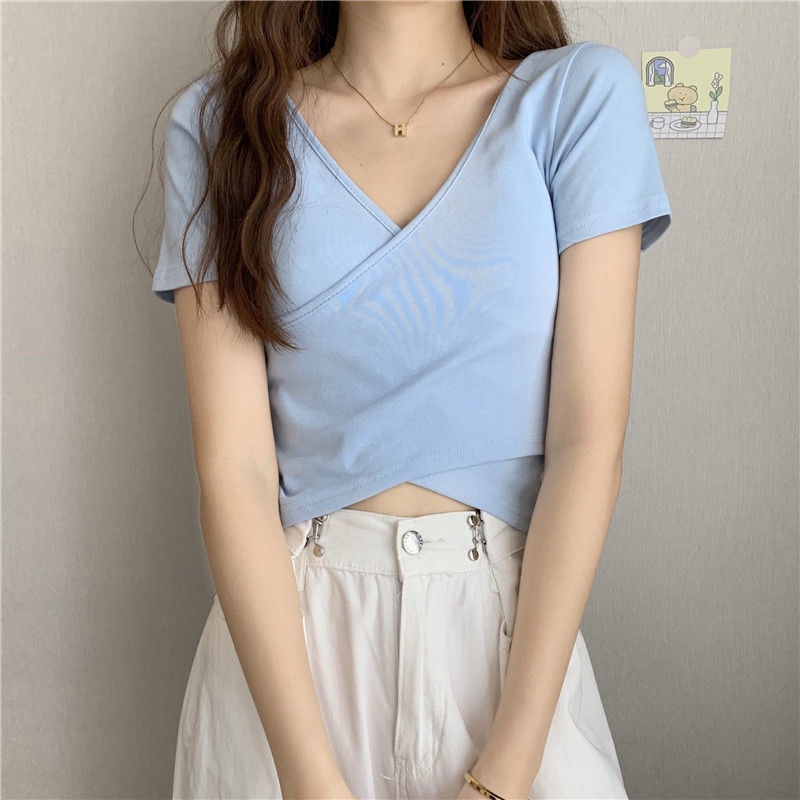 Áo thun nữ trơn vạt chéo croptop hở eo MS31
