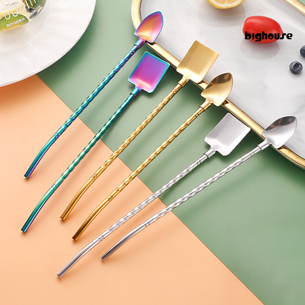 1 Bộ Muỗng Ống Hút Bằng Thép Không Gỉ Kèm Cọ Rửa Chén Tay Cầm Dài Tráng Gương Đánh Bóng An Toàn Đa Ứng Dụng Cho Nhà Bếp
