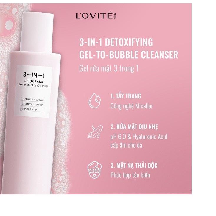 [Ảnh thật] [Chính hãng] Sữa rửa mặt cao cấp thải độc da Lovite 3 in 1 -100ml