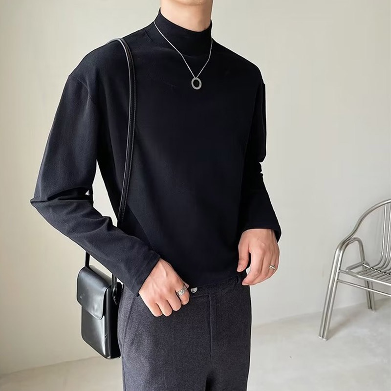 Áo Thun Nam Dài Tay Cổ Lọ Màu Trơn Thời Trang