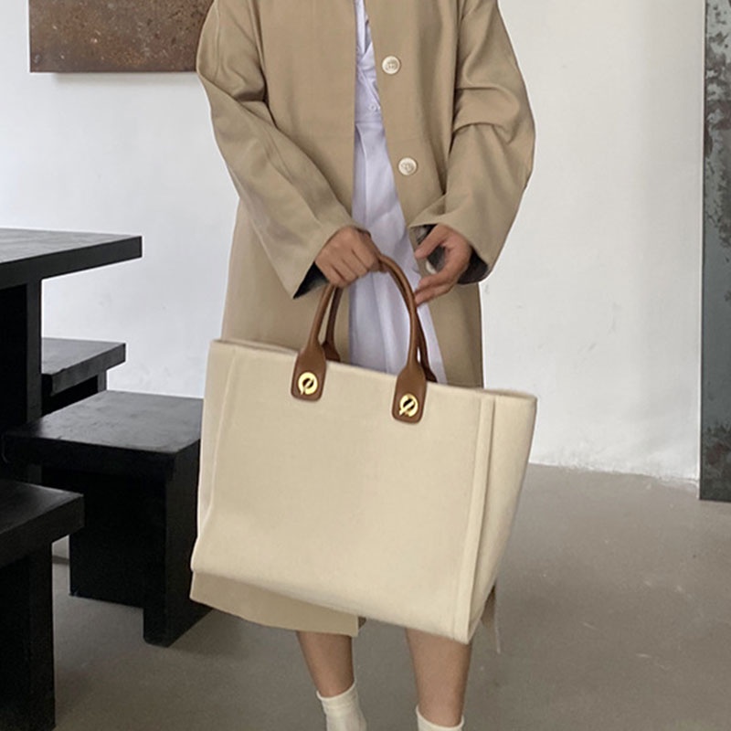 Túi Tote Đeo Vai Bằng Vải Bạt Sức Chứa Lớn Phong Cách Pháp Mới Cho Nữ