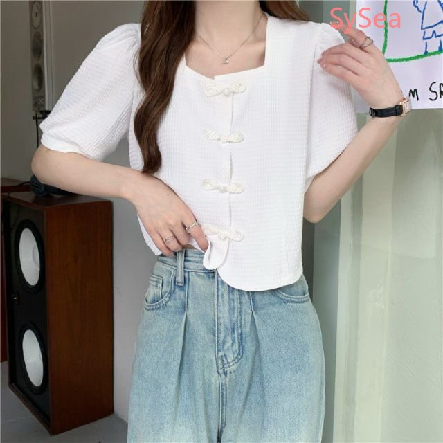 Áo Kiểu Tay Phồng Cổ Vuông Thời Trang Mùa Hè Phong Cách Retro Cho Nữ