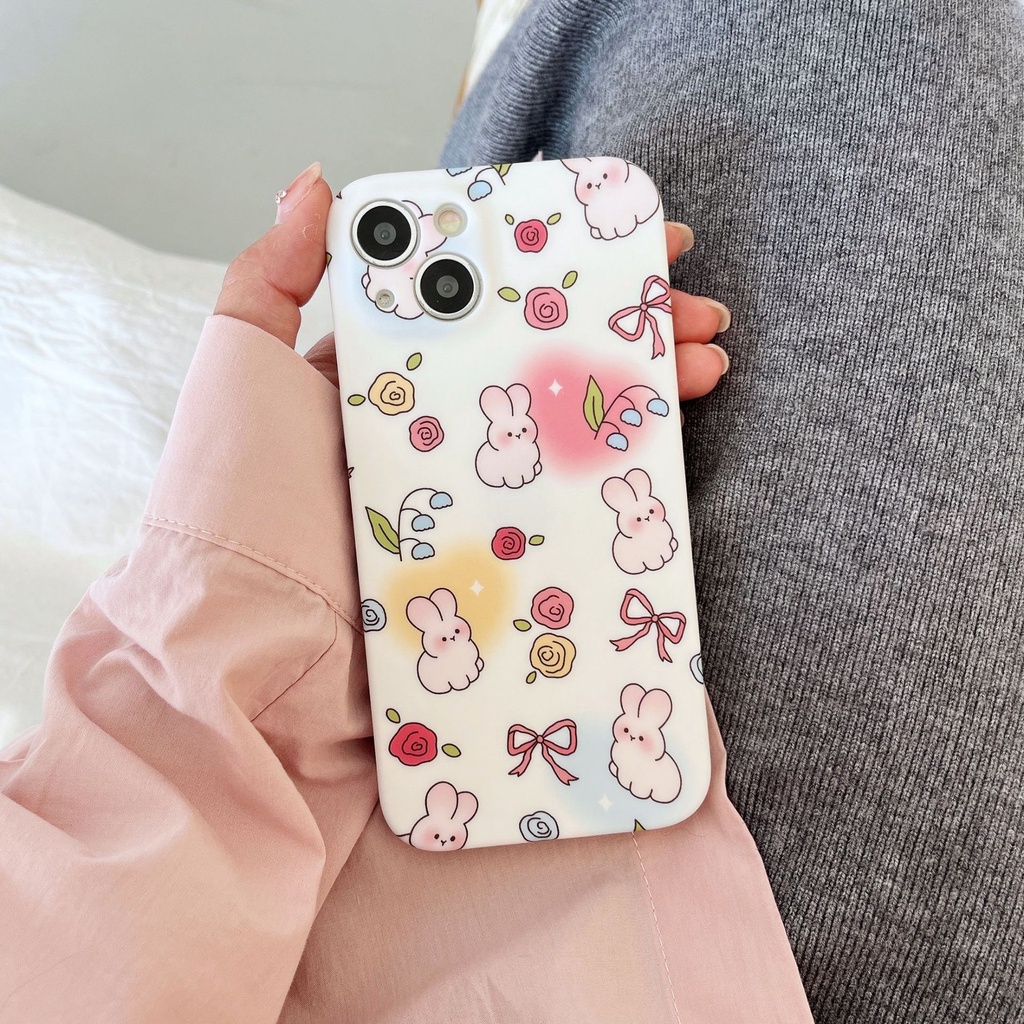 Ốp Điện Thoại Họa Tiết Thỏ Và Hoa Dễ Thương Dành Cho Iphone 14 13 Pro Max 12 / 11