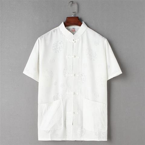 Thời trang nam trung niên Áo Sơ Mi cotton Lanh Tay Ngắn Cổ Đứng Dáng Rộng Cài Khuy Kiểu Trung Hoa Thời Trang Mùa Hè Cho Nam