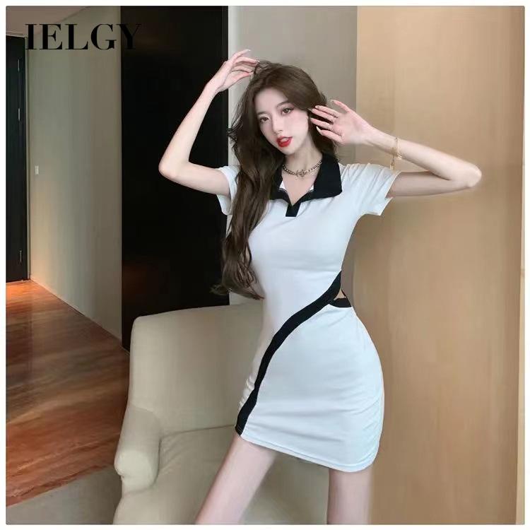 IELGY     Đầm Khoét Eo Khoét Lỗ Ghép Nối Nhẹ Nhàng Phong Cách Gia Đình Cho Nữ