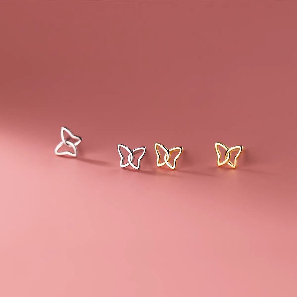 Bông Tai Mạ Bạc 925 Hình Bươm Bướm Thiết Kế Hở Lỗ Thời Trang Cho Nữ