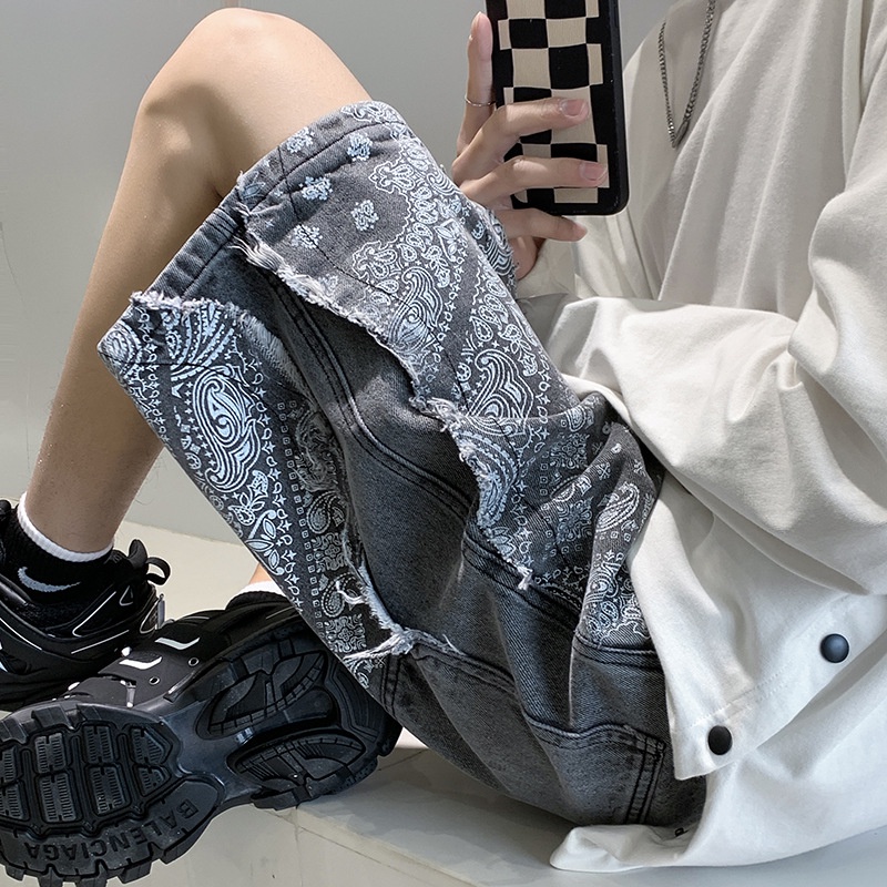 Quần short denim AOKANG ống rộng phong cách Mỹ thời trang năng động dành cho nam