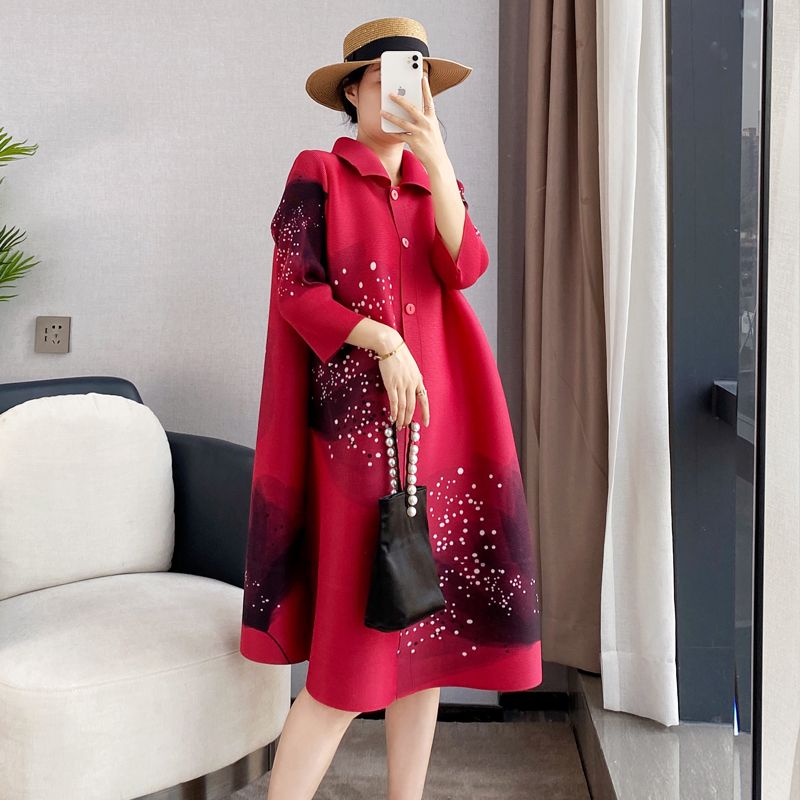 Issey Miyake Đầm Dài Dáng Rộng Xếp Ly Thời Trang Xuân Hè Cao Cấp Cho Nữ Trung Niên