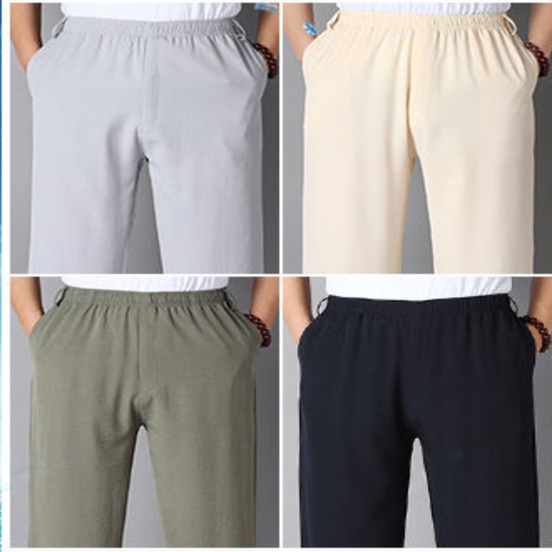 Quần Cotton Lanh Mỏng Ống Suông Rộng Lưng Cao Thoải Mái Thời Trang Mùa Hè 2023 Cho Nam Trung Niên 2023