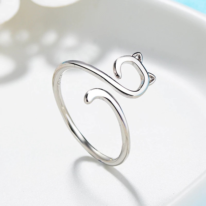 Nhẫn Hở Màu Bạc Hình Tai Mèo Dễ Thương Cá Tính