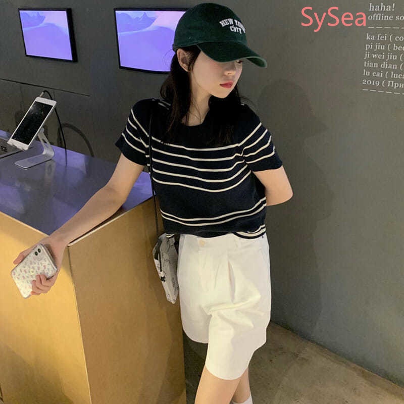 Áo Dệt Kim Cổ Tròn Kẻ Sọc Thời Trang Pháp Cho Nữ