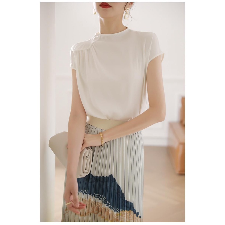 Áo Sơ Mi Trễ Vai Xếp Ly Thoáng Khí Phong Cách Mới