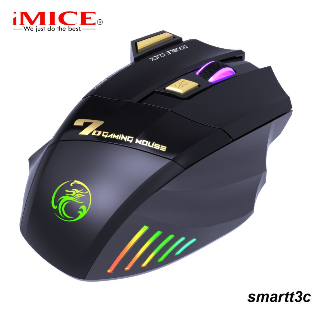 Chuột Chơi Game Không Dây Có Đèn Thở Nhiều Màu Có Thể Sạc Lại Không Tiếng Ồn 2.4G Có Nút Bấm Sẵn Sàng Imic7