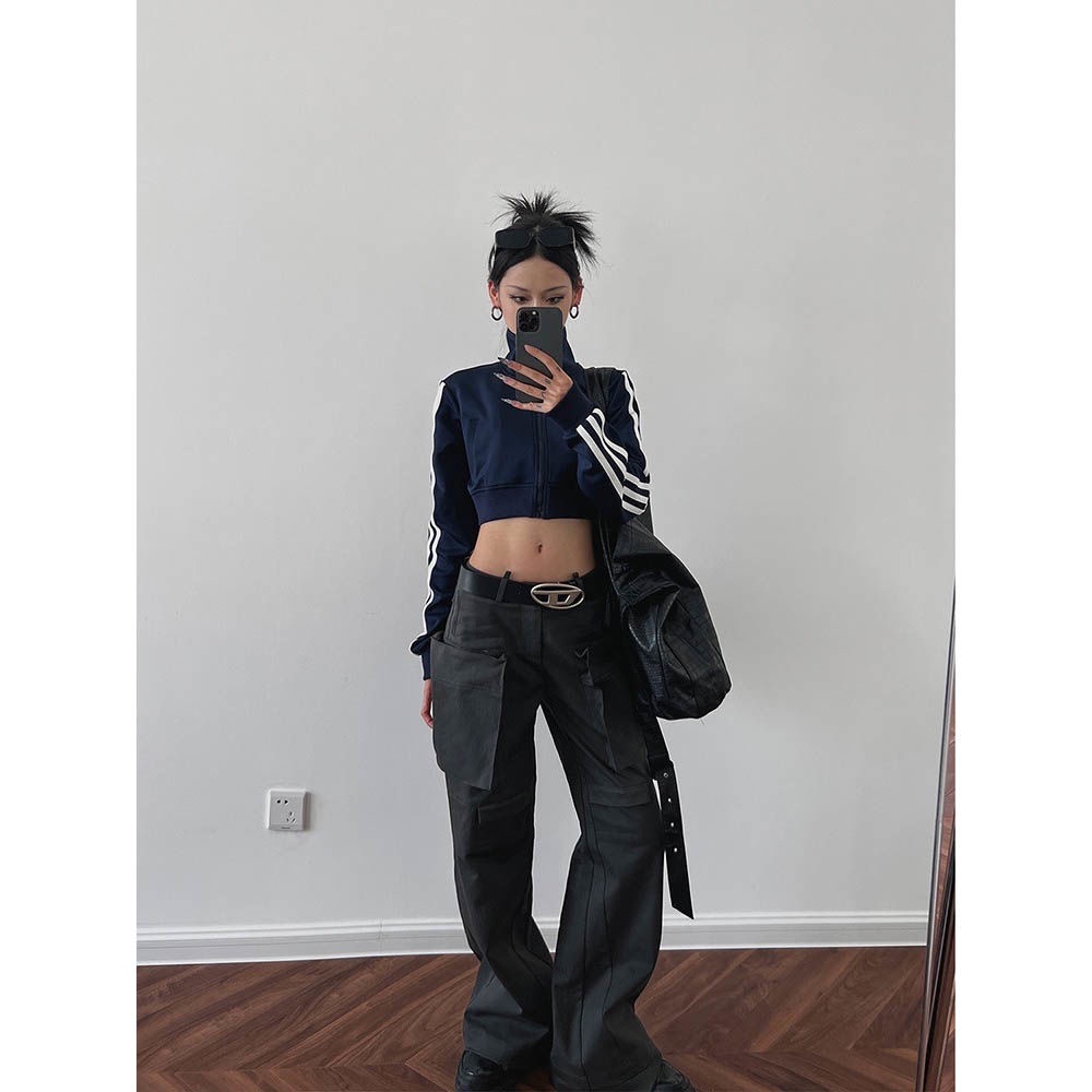 Áo Khoác Cardigan Cổ Cao Tay Dài Kẻ Sọc Thời Trang Đường Phố Mùa Thu Cho Nữ