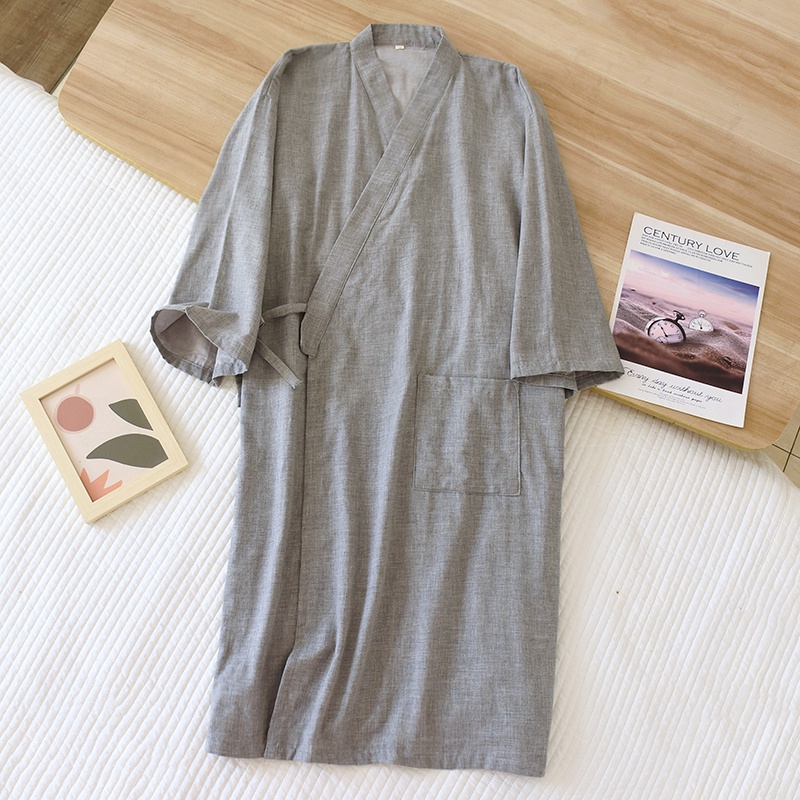 Áo Choàng Ngủ Kimono Bằng Cotton Nguyên Chất Dáng Rộng Plus Size Thấm Hút Mồ Hôi Phong Cách Nhật Bản Cho Nam
