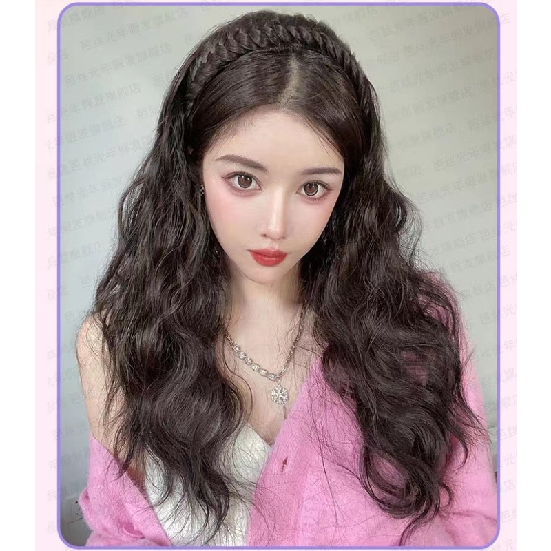 Tóc Giả Dài Xoăn Gợn Sóng Nhỏ Màu Đen / Nâu Tự Nhiên Phong Cách Hàn Quốc Ngọt Ngào Cho Nam Và Nữ