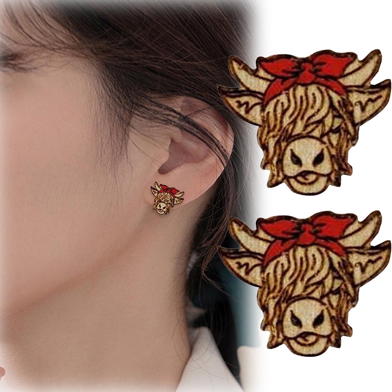1 Đôi Bông Tai Dáng Dài Bằng Gỗ Hình Bò Thời Trang Hàn Quốc Dành Cho Nữ
