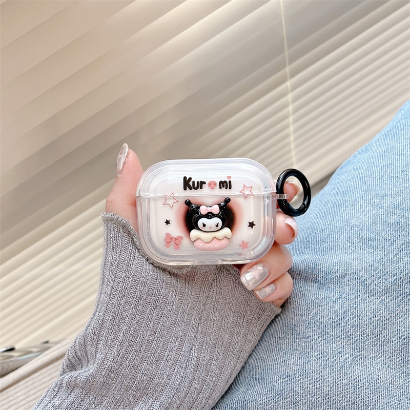 Vỏ Bảo Vệ Hộp Sạc Tai Nghe Bluetooth Không Dây Airpods1 / 2 3 Pro Pro2 Air Pods Pro 3 Hình Kuromi Có Vòng Đeo Tay Dễ Thương