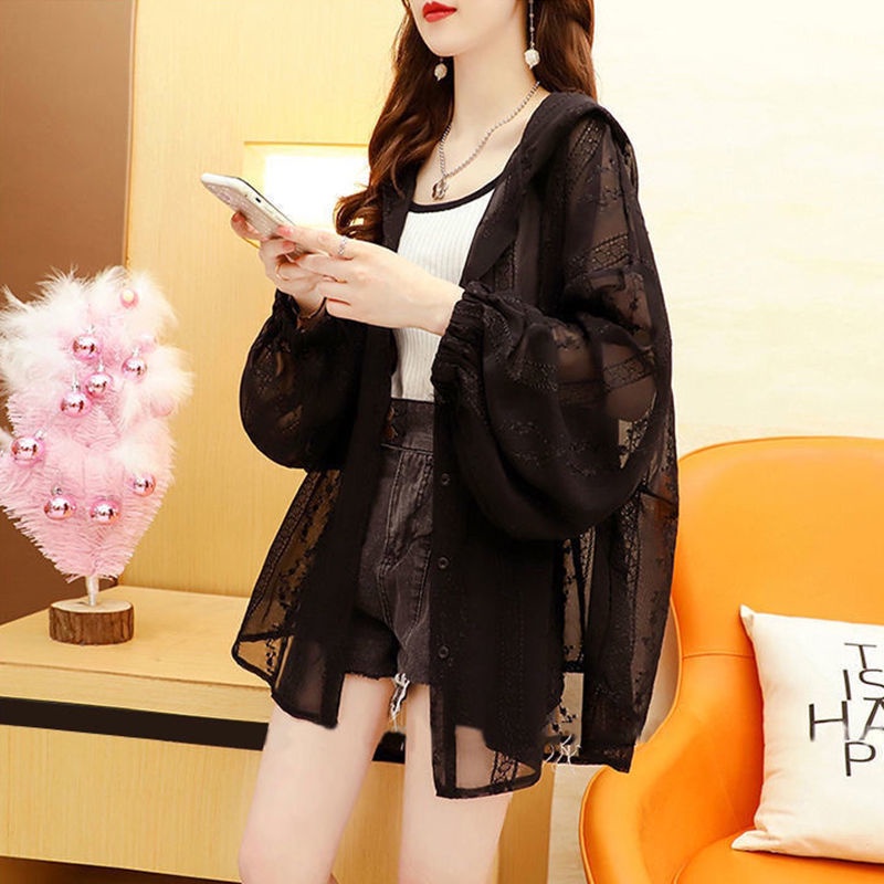 Áo Khoác Chống Nắng Bằng Lụa Lạnh Mỏng Phối Ren Thoáng Khí Phong Cách Đường Phố Mới Cho Nữ