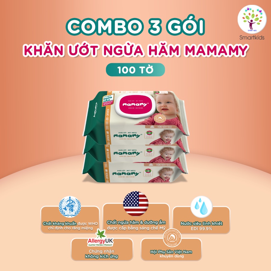 Combo 3 Gói Khăn Ướt Mamamy 100 Tờ, Nắp Không Mùi