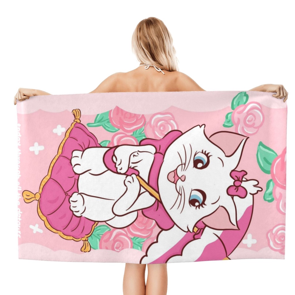 Khăn Tắm Cỡ Lớn 80x130cm Mềm Mại Thấm Hút Tốt In Hình Mèo Marie Dễ Thương