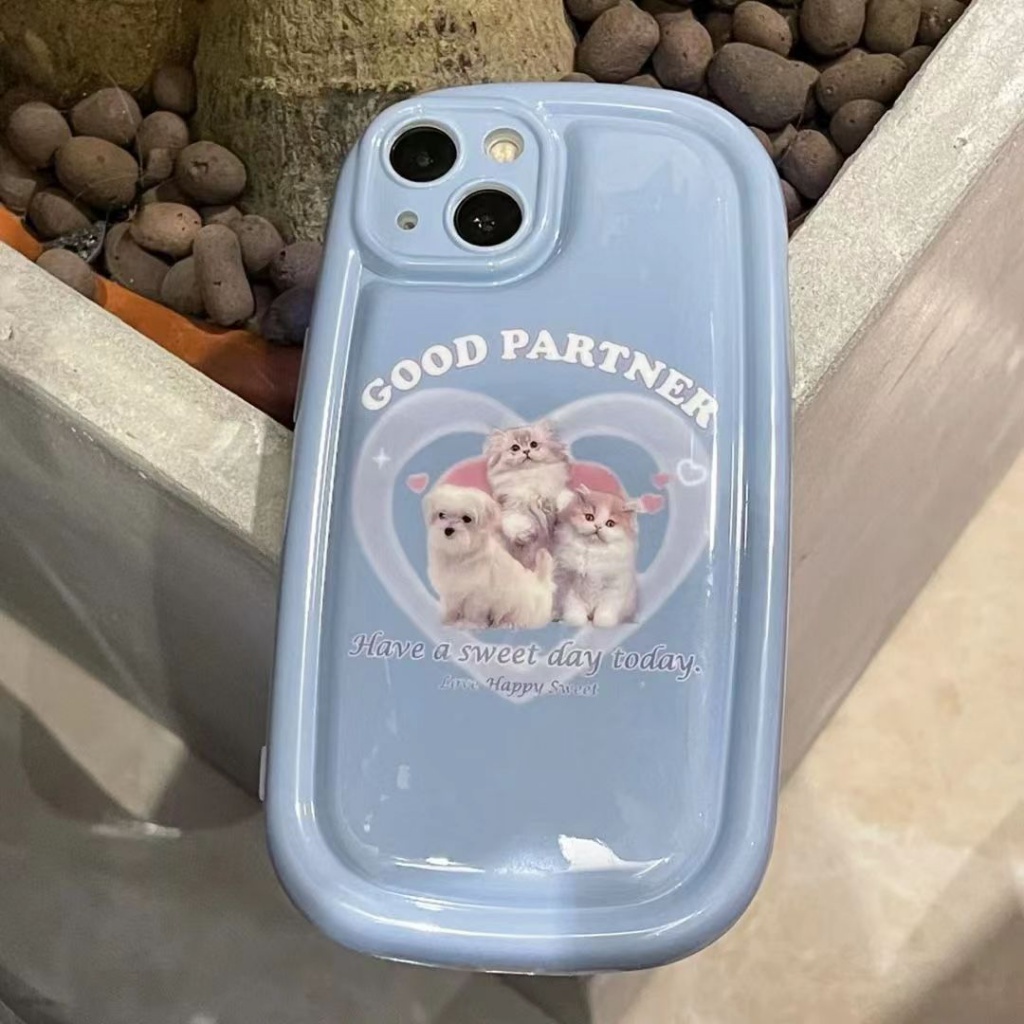 ✅Ốp Điện Thoại Mềm Hình Mèo Màu Hồng / Xanh Dương Có Đệm Khí Cho iPhone14 / 13 11 12promax x Xr 3L