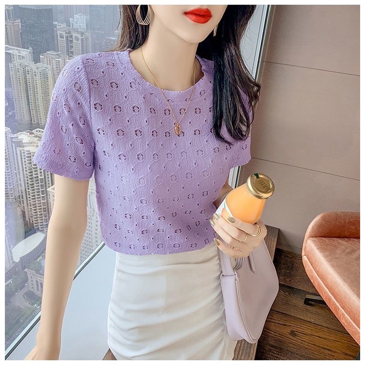 Áo Thun Nữ Ngắn Tay Cổ Tròn Thời Trang Hàn