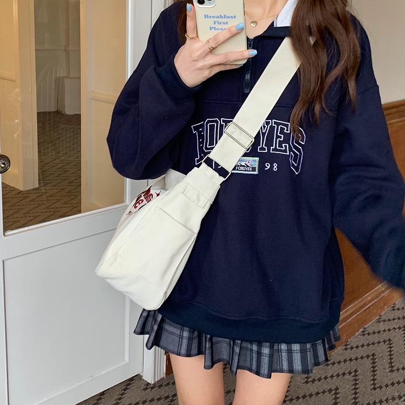 Túi Xách canvas Cỡ Lớn Thêu Họa Tiết Phong Cách Nhật Bản Cho Nữ