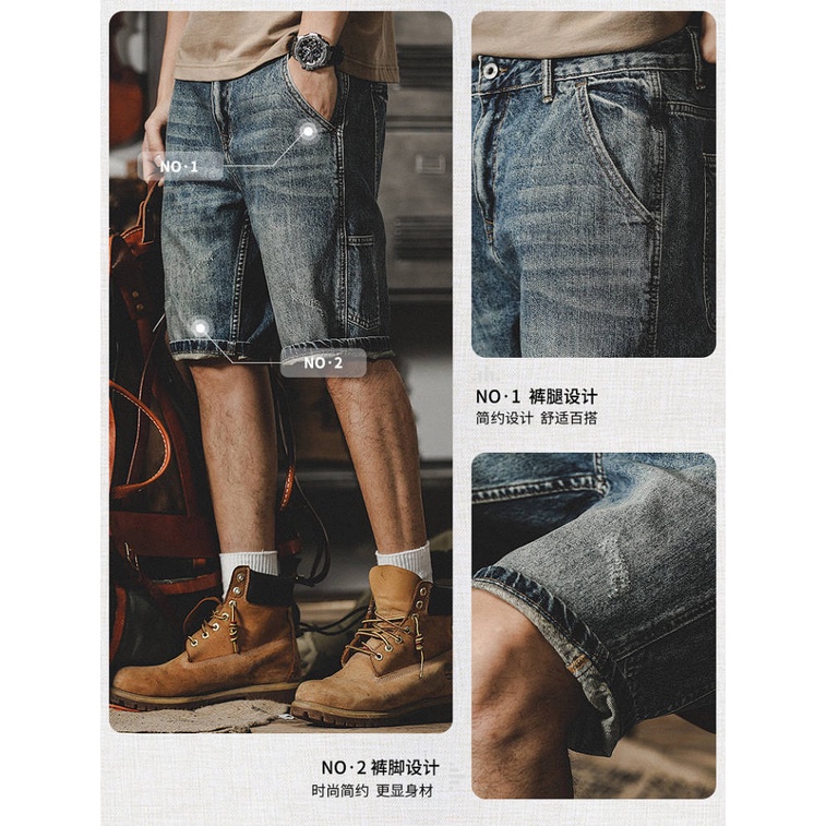 American Retro Heavy Cargo Shorts Men's Summer Loose Straight 2023 New Do the Old Cowboy Fifth Pants Men sdc4