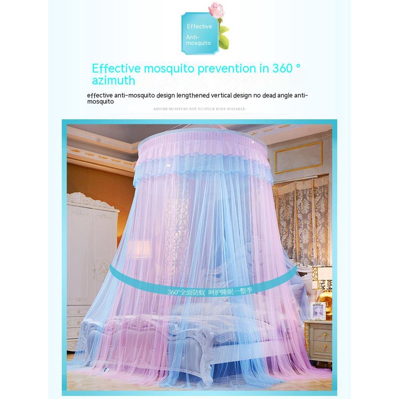 Màn Ngủ Chống Muỗi Phong Cách Châu Âu Sang Trọng công chúa mái vòm lưới chống muỗi Hộ gia đình cao cấp mái vòm lưới chống muỗi mã hóa sợi siêu mềm sàn phòng ngủ phong cách công chúa trần giường đơn giường đôi lắp đặt đơn giản