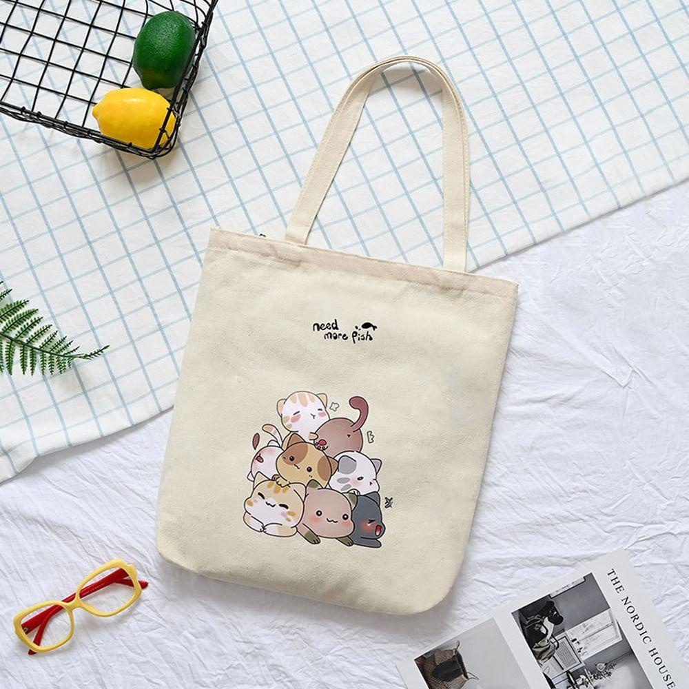 Túi Vải Canvas Đeo Vai Màu Ngà In Chữ / Hình Chiếc Lá Thời Trang Cho Nữ