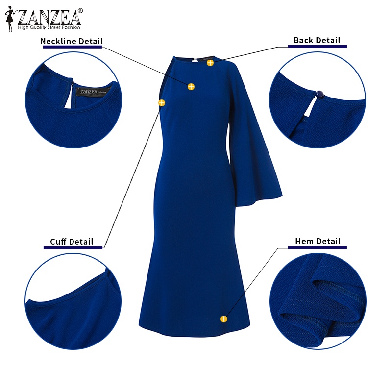 Đầm đuôi cá ZANZEA không tay cổ tròn thời trang cao cấp cho nữ