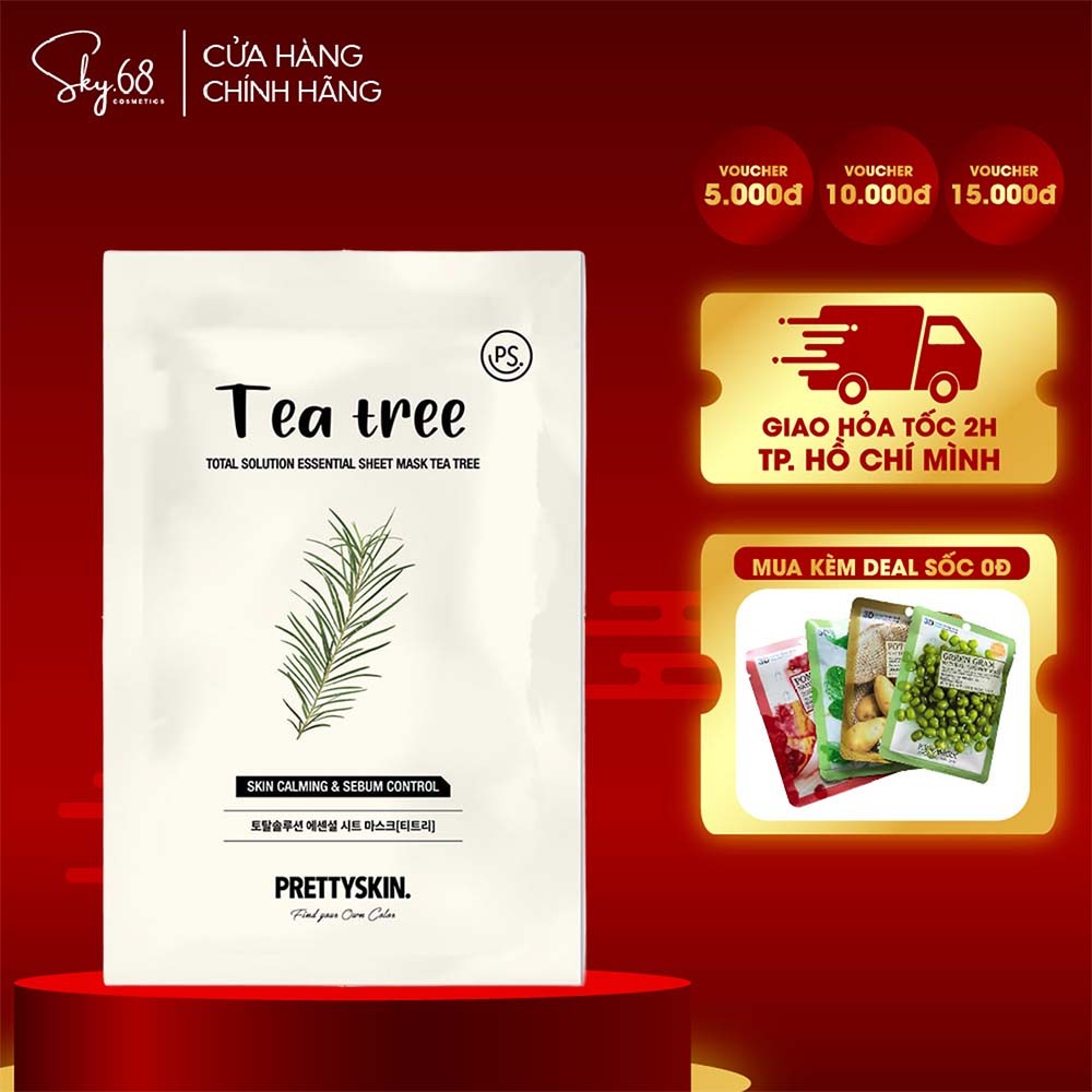 Mặt Nạ Tinh Chất Tràm Trà Kiểm Soát Bã Nhờn Prettyskin Total Solution Essential Sheet Mask 23ml - TEA TREE