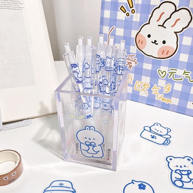 Bút Bi Mực Đen Ngòi 0.5mm Trong Suốt Có Thể Thu Gọn In Họa Tiết Gấu Hoạt Hình