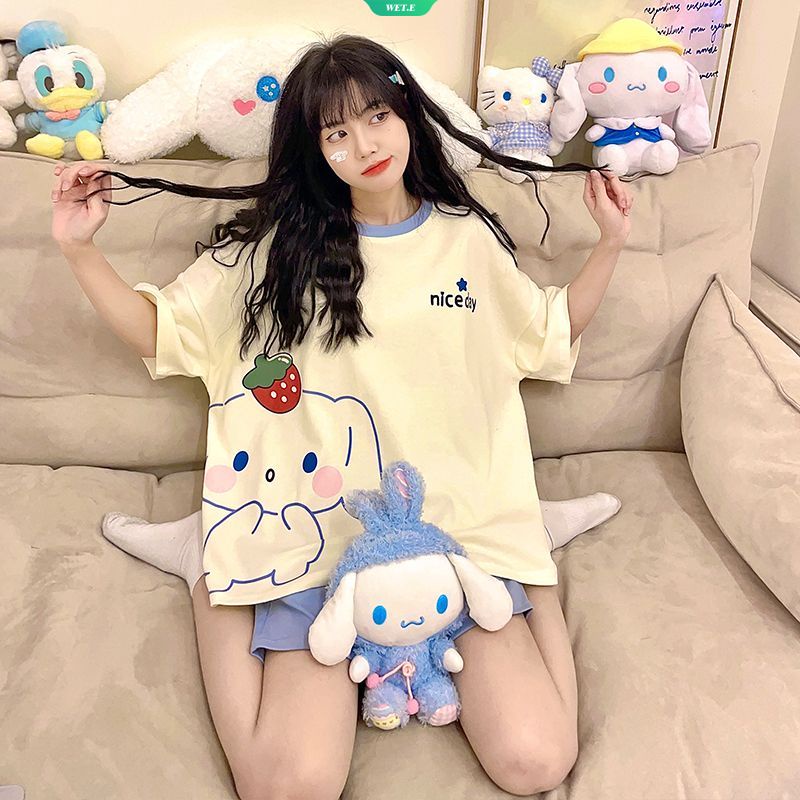 Bộ Đồ Ngủ Ngắn Tay Cổ Tròn Dáng Rộng In Hoạt Hình Sanrio Cinnamoroll Đáng Yêu Thời Trang 2023 Cho Nữ