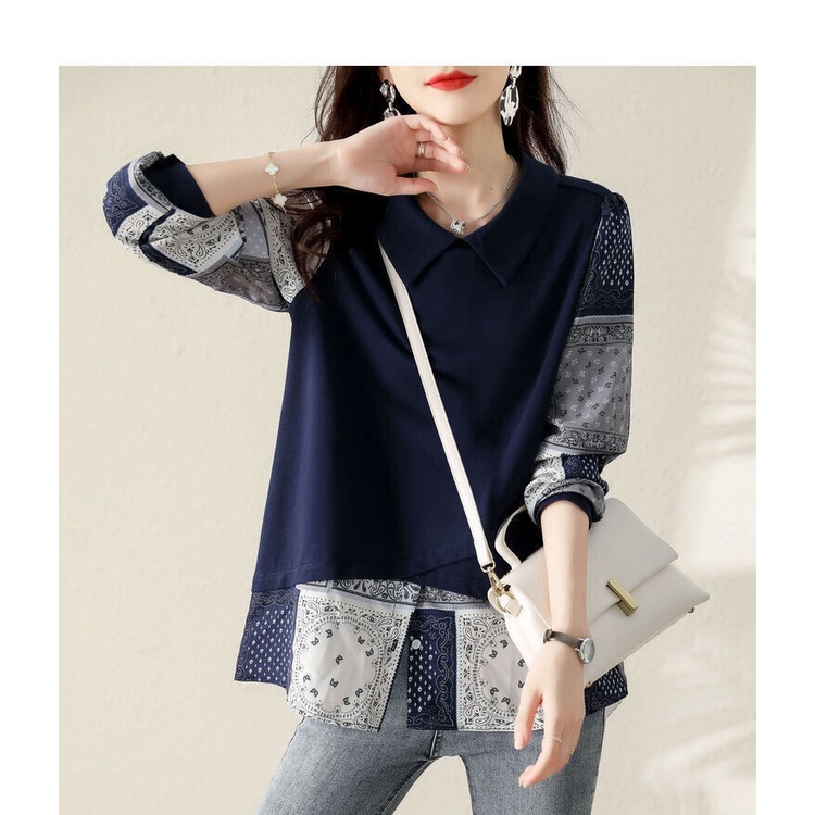 Áo Thun Mỏng Màu Xanh Navy Phong Cách Tối Giản Retro